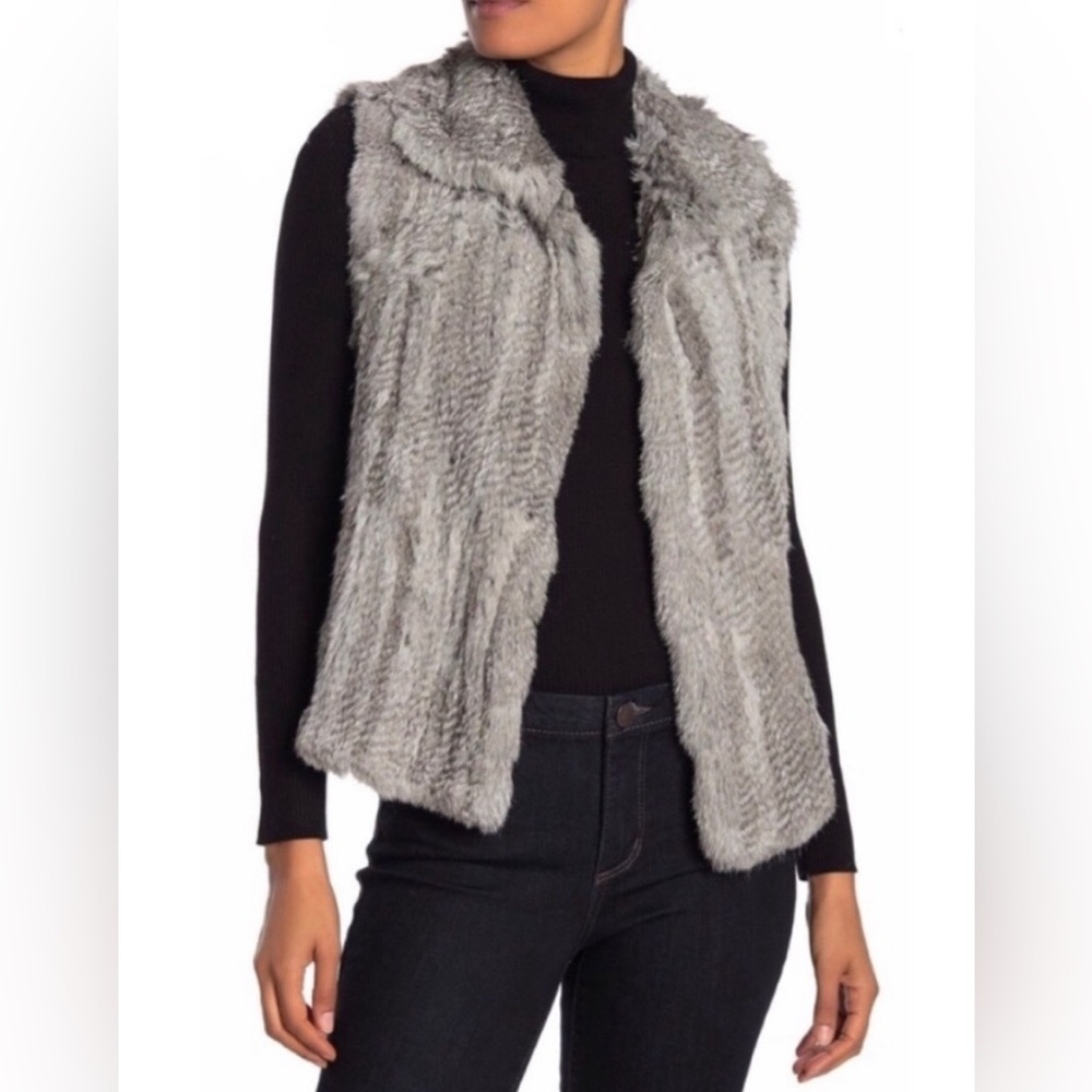 Bagatelle 100% Real Rabbit Fur Vest Women's small Gray Collared